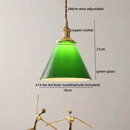 Green glass decorbites led hanging lamp with brass copper socket and adjustable wire for bedroom and living room