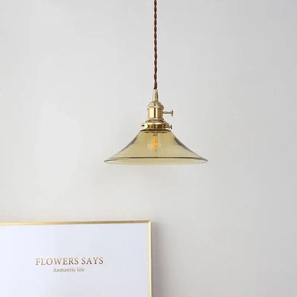 Decorbites led hanging lamp with brass finish amber glass shade and twisted brown cord for modern living rooms