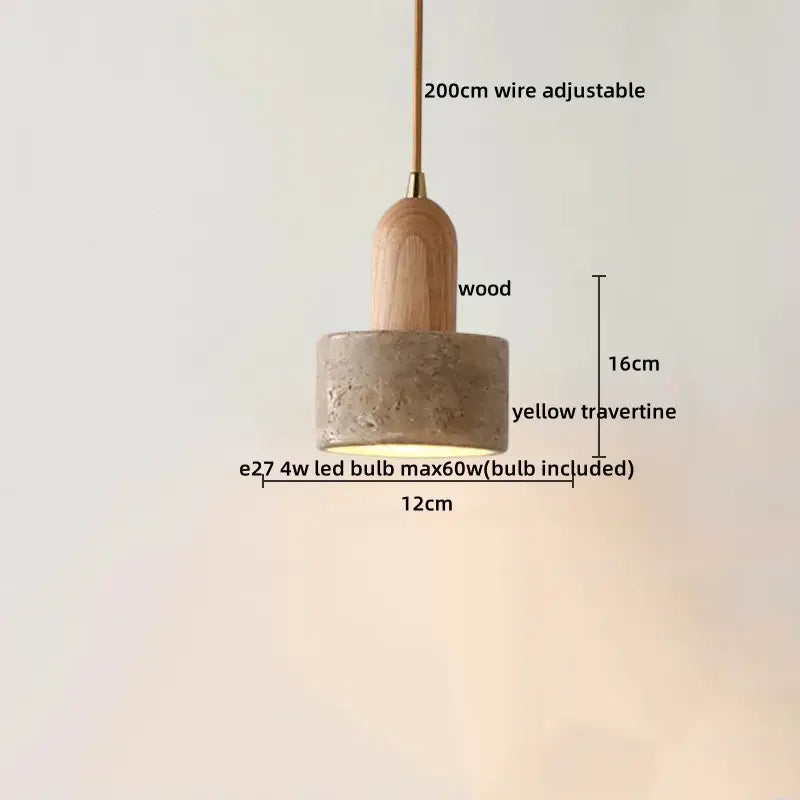 Decorbites led hanging minimalist pendant light with yellow travertine shade and wooden top for home decoration