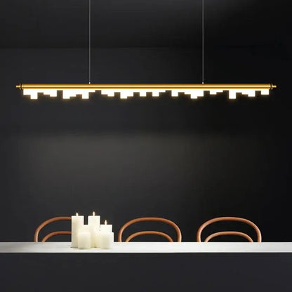 Gold-toned DecorBites LED hanging pendant lights with modern minimalist design and rectangular LED segments for home decor