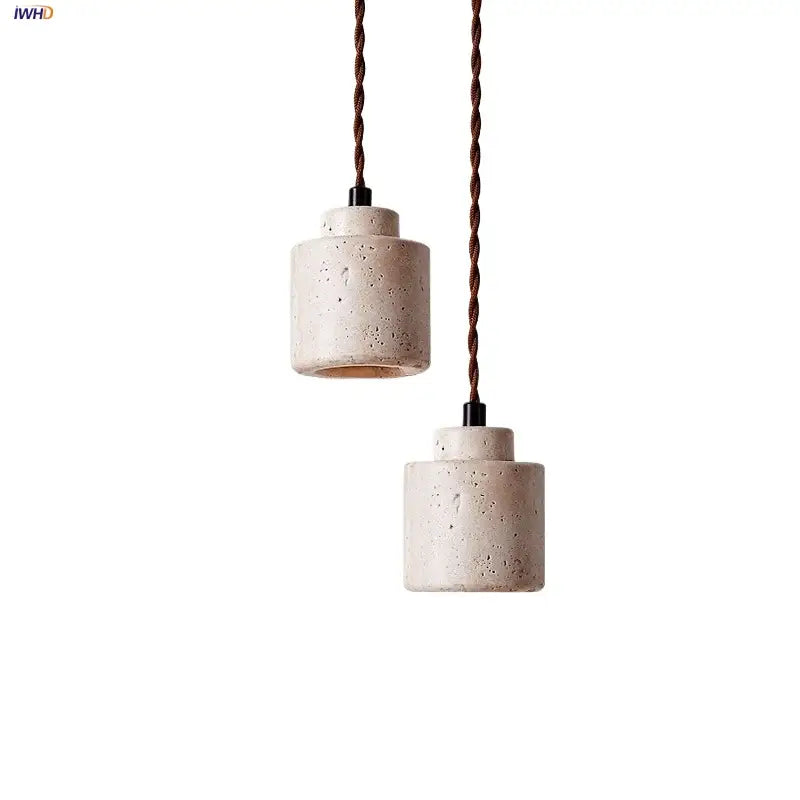 Two beige yellow travertine pendant lights with twisted brown cords decorbites led hanging adjustable fixture