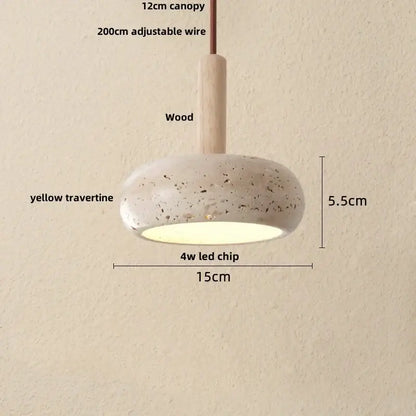 Minimalist decorbites led hanging pendant light with yellow travertine shade and 12cm wooden canopy
