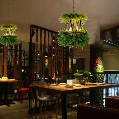 Decorbites led hanging plants chandelier with green ferns cascading from black metal frame for living room lighting
