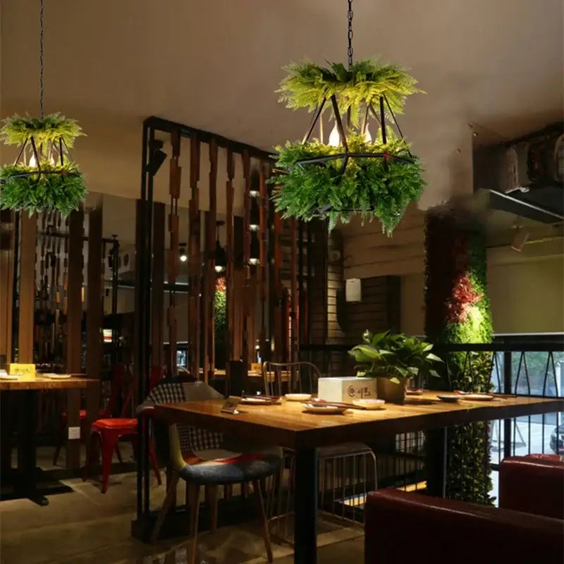 Decorbites led hanging plants chandelier with green ferns cascading from black metal frame for living room lighting