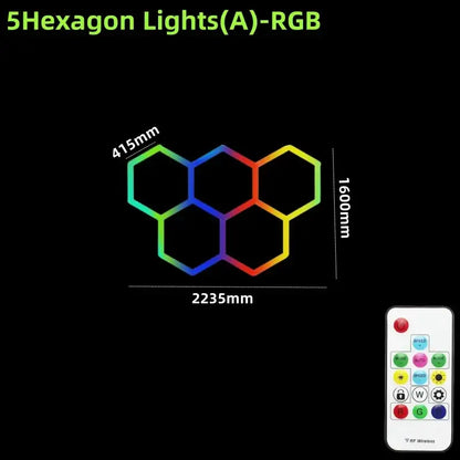 DecorBites led hex garage light with five glowing rgb sections and remote control for customizable lighting
