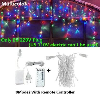 Decorbites™ multicolor led icicle string lights with remote controller and eu plug for outdoor holiday decor