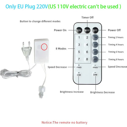 White remote control with black buttons for eu plug 220v led icicle string lights in decorbites outdoor holiday decor