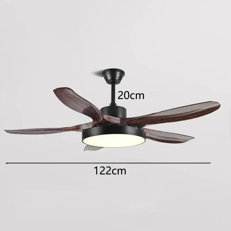 Decorbites™ dark brown wooden blade ceiling fan lights with black metal housing and integrated led light fixture for indoor use