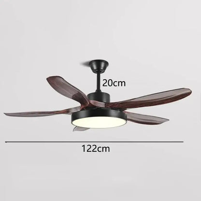 Decorbites™ dark brown wooden blade ceiling fan lights with black metal housing and integrated led light fixture for indoor use