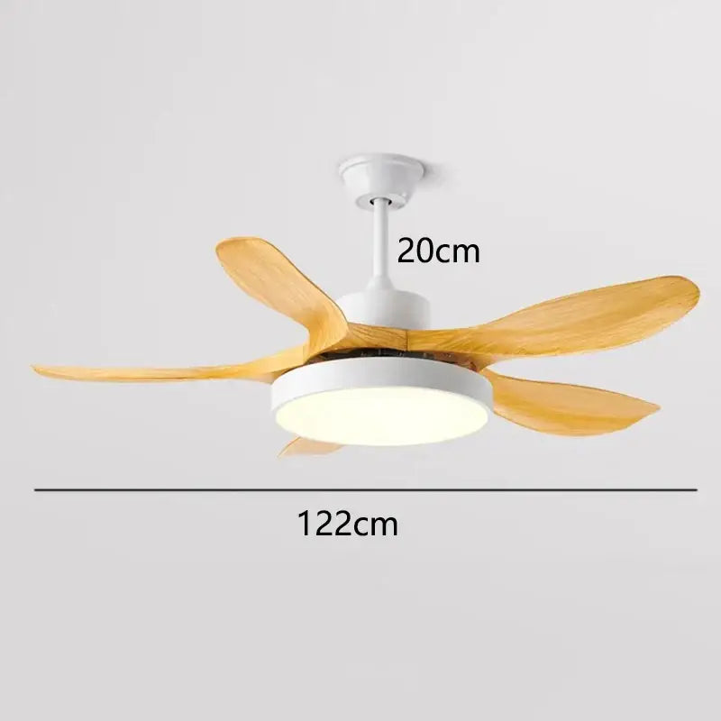 Modern DecorBites™ ceiling fan lights with five light wooden blades and integrated circular LED for indoor use