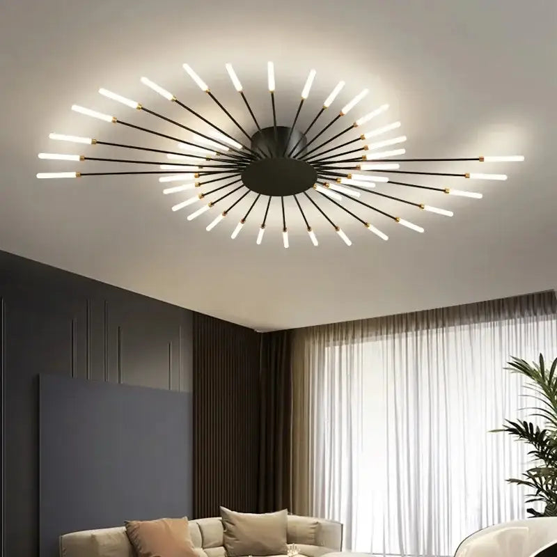 Modern black and gold DecorBites LED indoor ceiling light with frosted LED rods for bedroom hall and living room decor