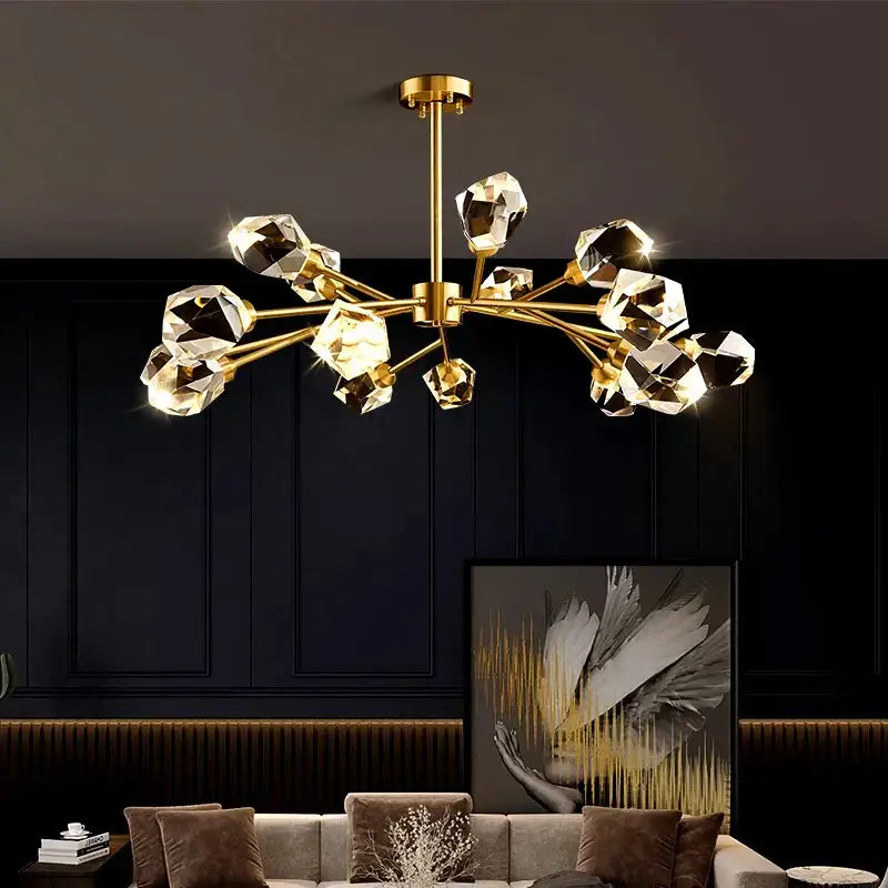 Decorbites led indoor chandelier lighting with gold-toned branching design and faceted crystal bulbs for living spaces