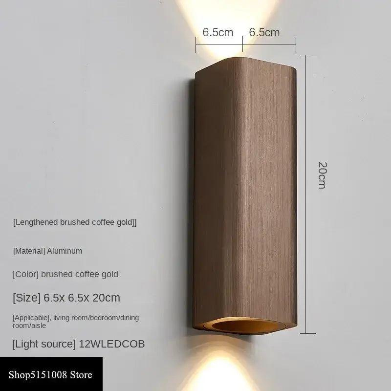 Brushed coffee gold aluminum wall lamp with sleek rectangular design and warm led lighting decorbites led indoor wall