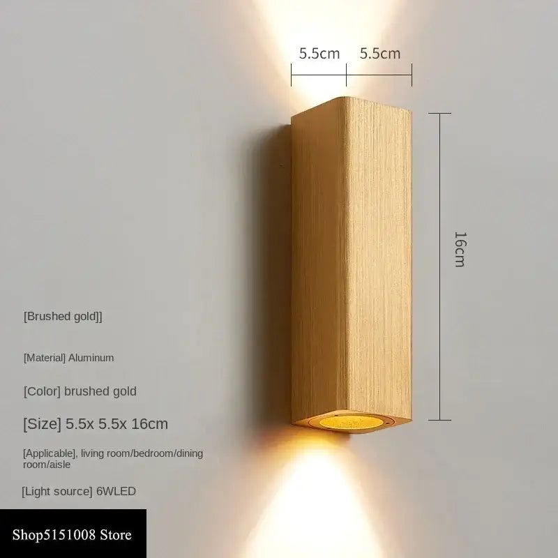 Brushed gold aluminum DecorBites led indoor wall lamp with sleek rectangular design and warm LED indoor wall lighting for corridors