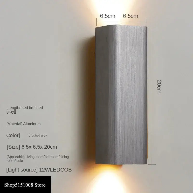 Brushed gray aluminum DecorBites™ LED indoor wall lamp with sleek rectangular design and 12w LED COB light source