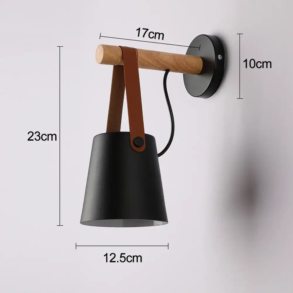 Decorbites led indoor wall lamp with black matte finish wooden arm and brown leather strap for living room decor