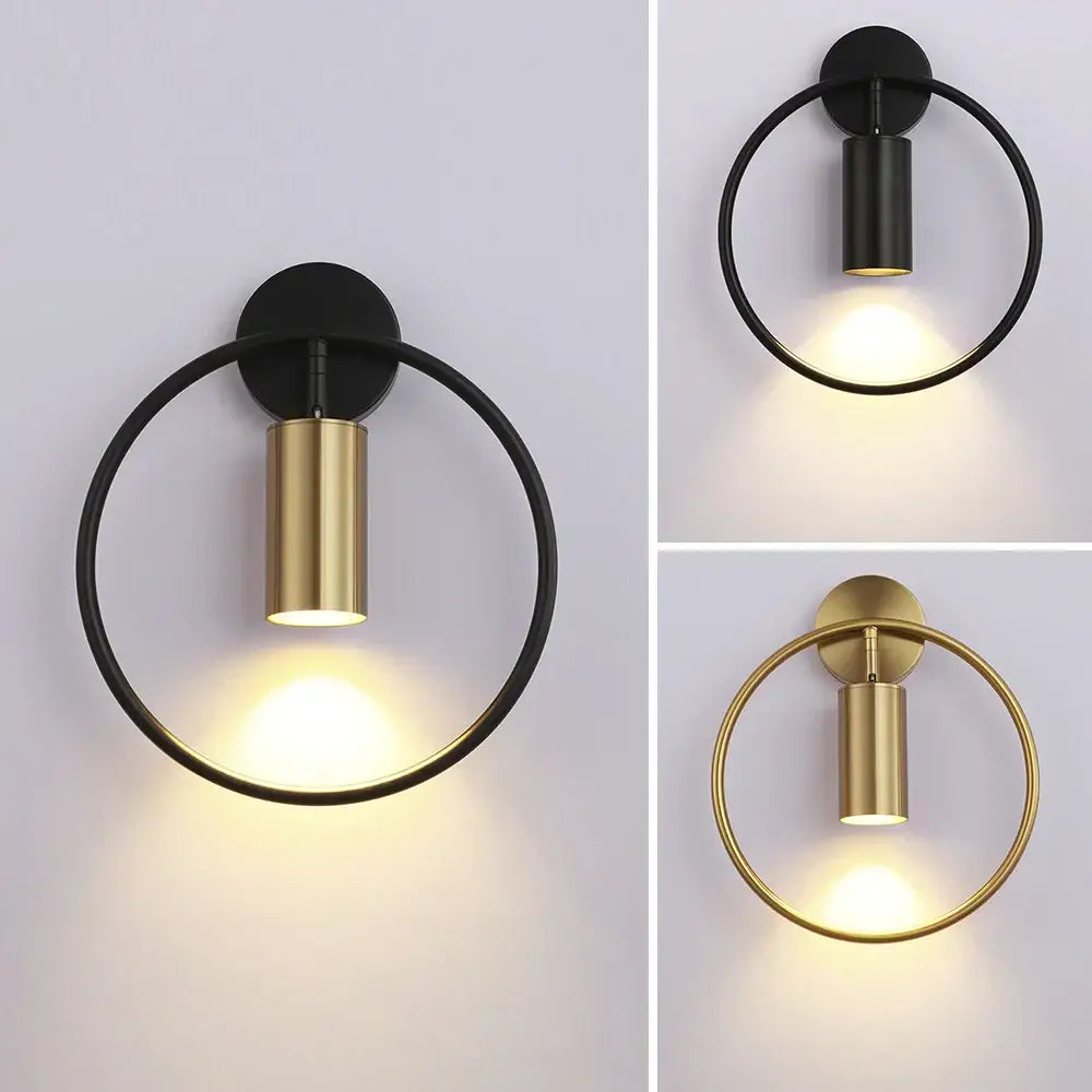 Modern black and gold circular wall lamp with sleek cylindrical light fixture by DecorBites LED indoor wall lighting