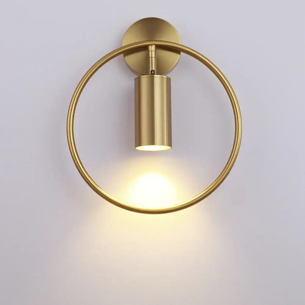 Brass-finished circular wall lamp with cylindrical light fixture decorbites led indoor wall for living room and bedside lighting