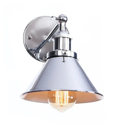 Chrome finished decorbites led indoor wall lamp with conical metal shade and exposed edison bulb for home decor