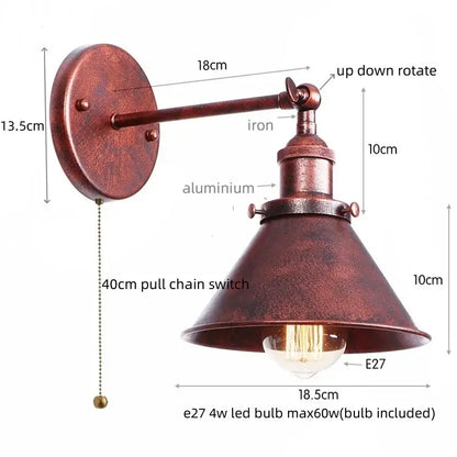 Rustic copper-finished industrial wall lamp decorbites led indoor with conical shade and adjustable arm for home decor