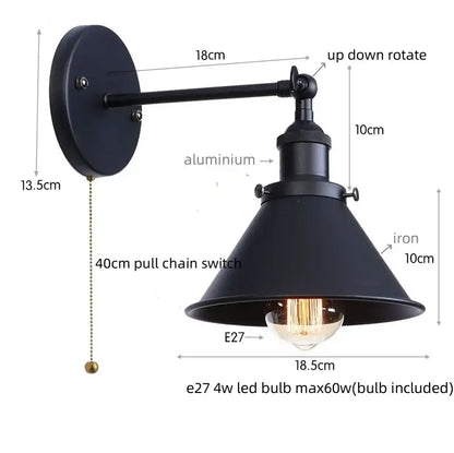 Black industrial-style wall lamp with adjustable arm and iron conical shade for decorbites led indoor wall lighting