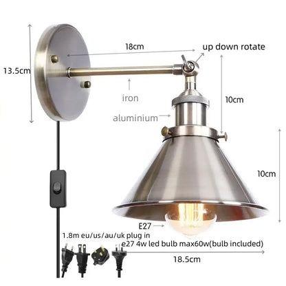 Industrial-style decorbites led indoor wall lamp in silver with brushed metal finish and adjustable arm for bathroom mirror lighting