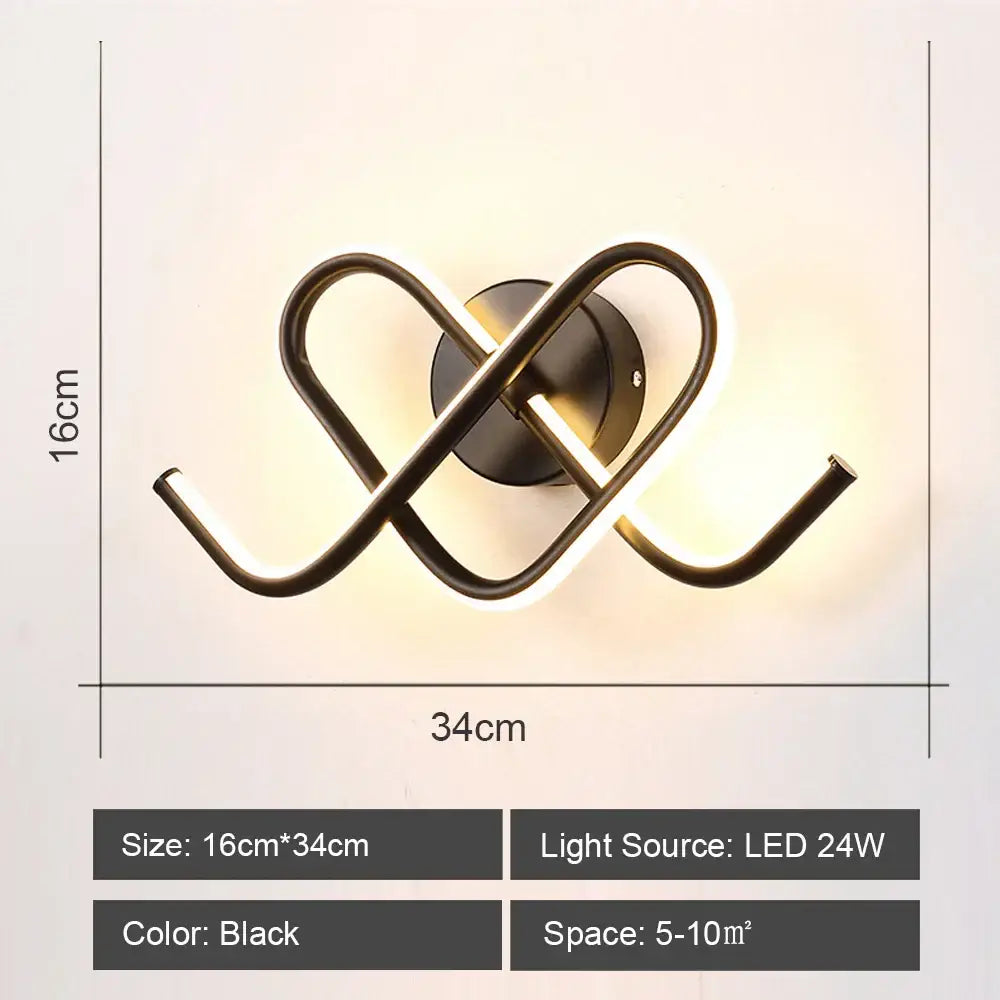 Black metal decorbites led indoor wall light with infinity symbol design and integrated led lighting for home use