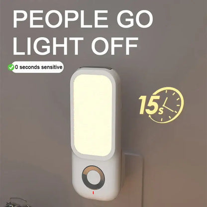 White rectangular decorbites led induction night light with circular control button and 15-second timer feature