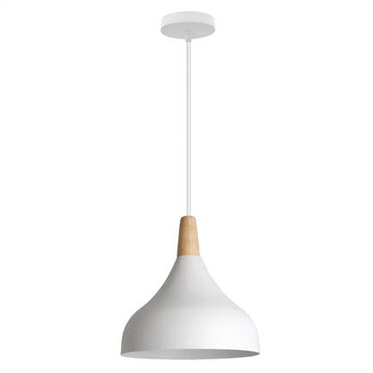 White matte pendant lamp with conical shade and natural wood accent from decorbites led industrial pendant series for stylish decor