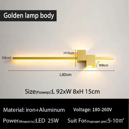 Golden decorbites led interior wall lamp with sleek modern design featuring two square blocks and elongated bar body