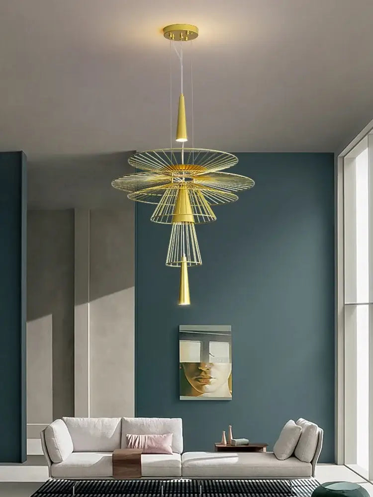 Golden modern decorbites led iron pendant chandelier with geometric flower design for dining room ceiling light