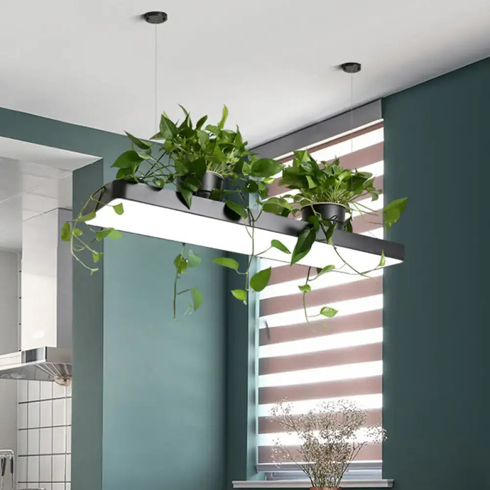 Decorbites led island light fixture rectangular black acrylic pendant with integrated planters and warm white light