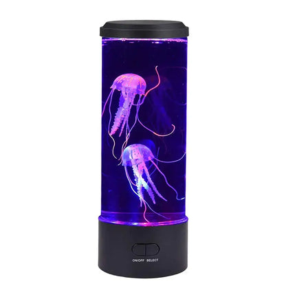 Decorbites led jellyfish lamp with purple-lit jellyfish in a black base and cap for color changing mood light ambiance