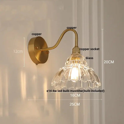 Antique brass-finished DecorBites LED Jellyfish wall lamp with clear fluted glass shade and pull chain switch