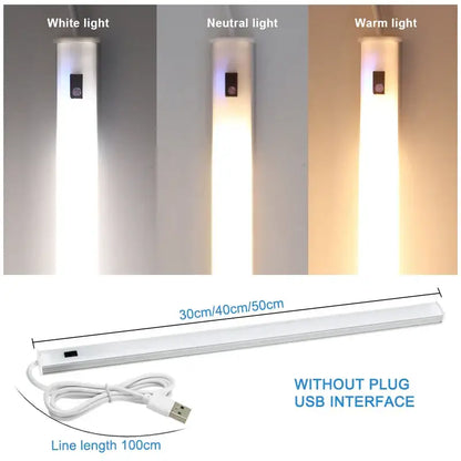 A sleek white decorbites led kitchen cabinet light with usb and motion sensor for adjustable three color temperatures