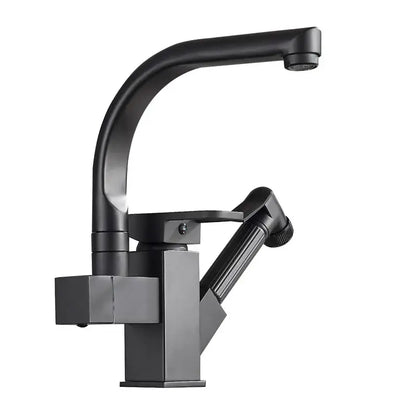 Black matte decorbites led kitchen faucet mixer with curved swivel spout and adjustable pull-out spray head
