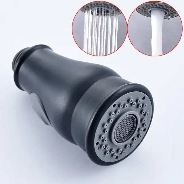 Black matte-finish decorbites led kitchen faucet spray head with circular mesh filter and multiple spray holes