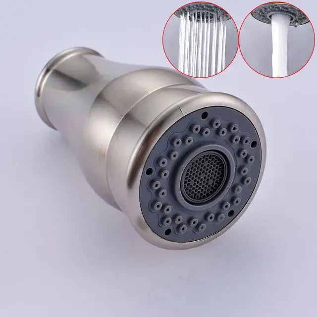Stainless steel decorbites led kitchen faucet spray head with gray rubberized nozzle and multiple water flow settings
