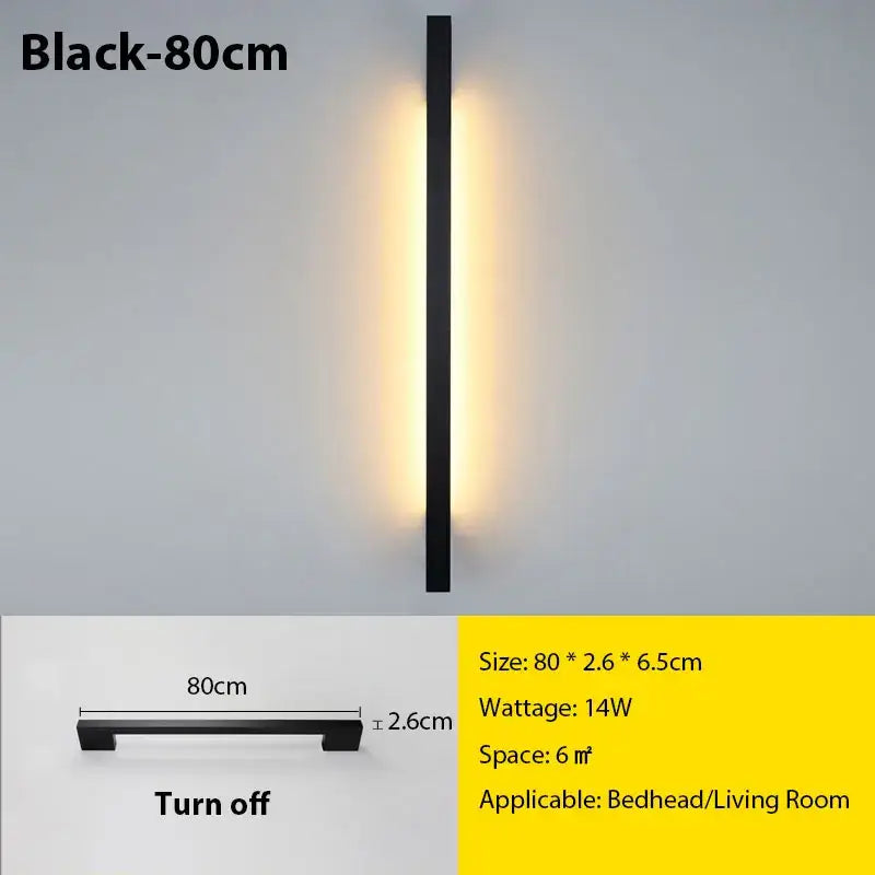 Black 80cm decorbites led long wall lamp with sleek rectangular design and warm ambient lighting for modern interiors