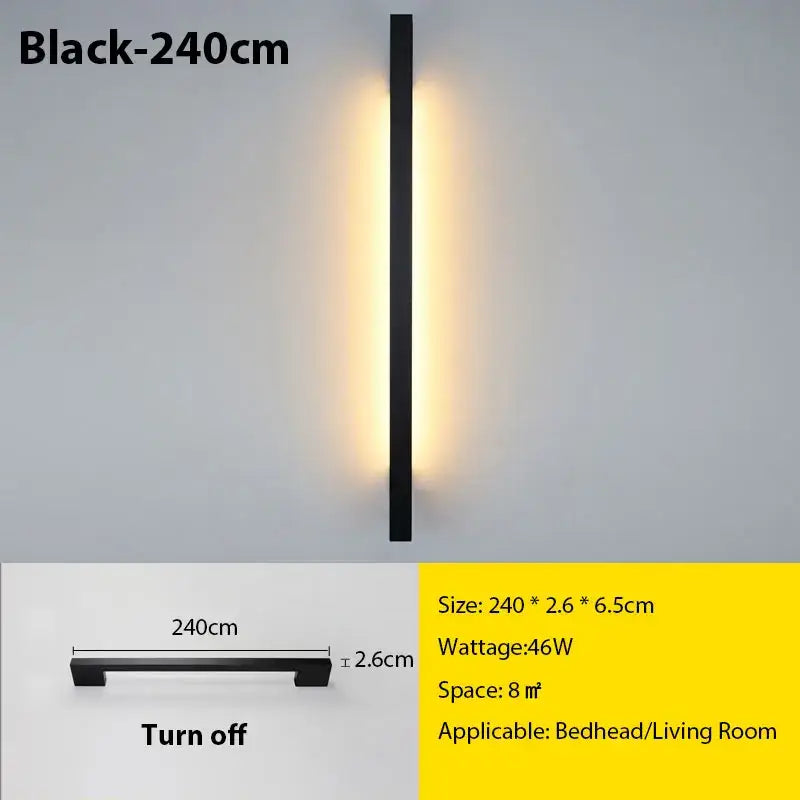 Black 240cm decorbites led long wall lamp with modern minimalist rectangular design and warm ambient lighting