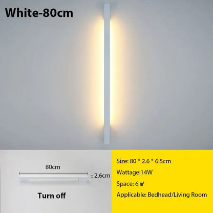 White 80cm slim led long wall lamp by DecorBites with sleek modern design for minimalist interior lighting