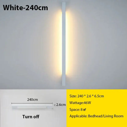 White 240cm modern led long wall lamp by decorbites with sleek minimalist design and warm ambient lighting for interiors