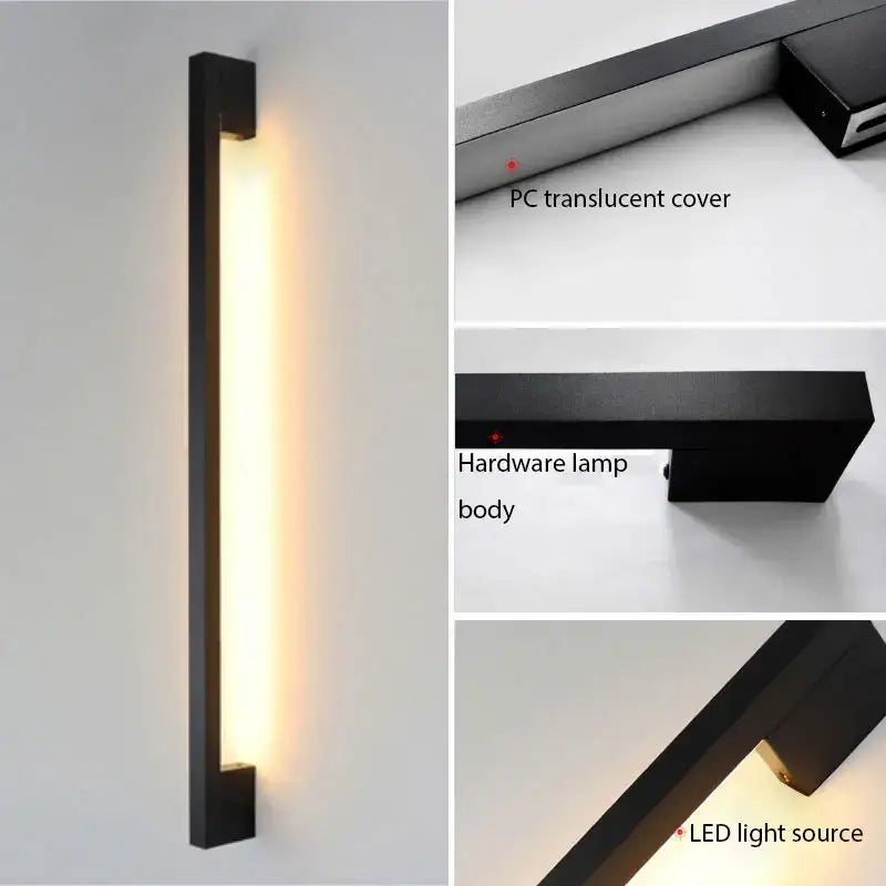 Black rectangular decorbites led long wall lamp with pc translucent cover emitting warm even illumination for modern interiors