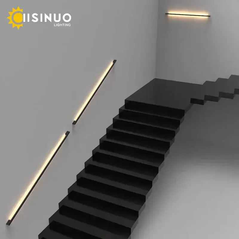 Black minimalist DecorBites led long wall lamp with warm glow and sleek modern design for interior lighting