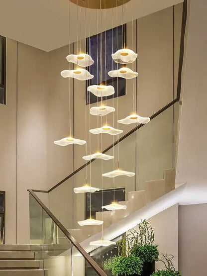 Modern decorbites led lotus chandelier with white petal lights and gold mount for hotel lobby and villa lighting