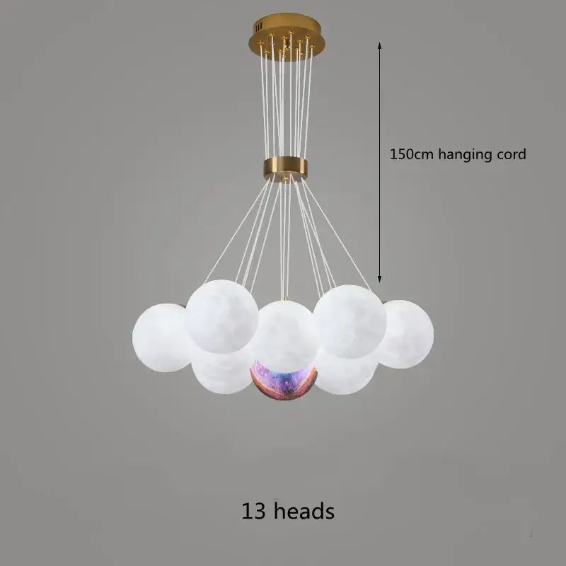 Modern cloud-shaped decorbites led lunar chandelier with 13 frosted glass globes brass finish for home decor