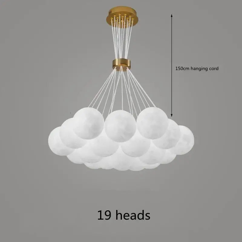 Decorbites led lunar ball chandelier with 19 frosted glass globes white cloud pendant light gold metal fixture for living room