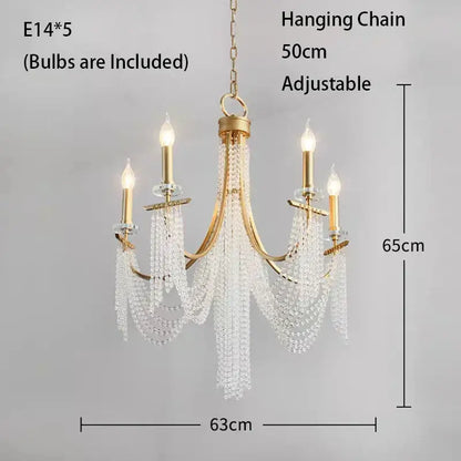 Gold-toned DecorBites LED Lustres hanging lamp with five candle-style bulbs and cascading clear crystal beads