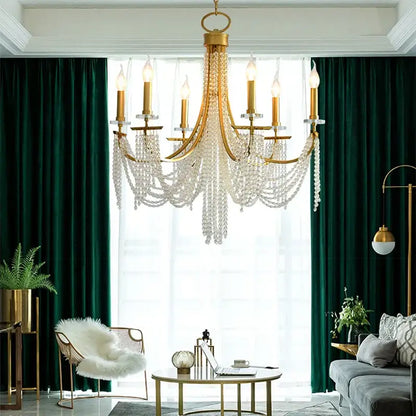 Gold-toned decorbites led lustres hanging lamps with cascading crystal beads and candle-style bulbs for home decoration
