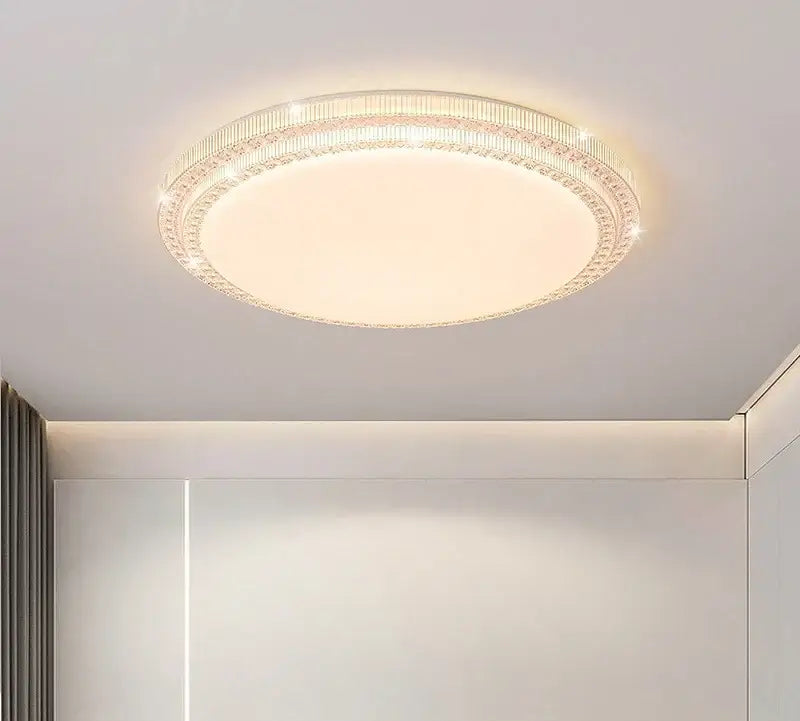 Circular decorbites led luxury ceiling light with warm glow and crystal-encrusted rim for modern living room decor